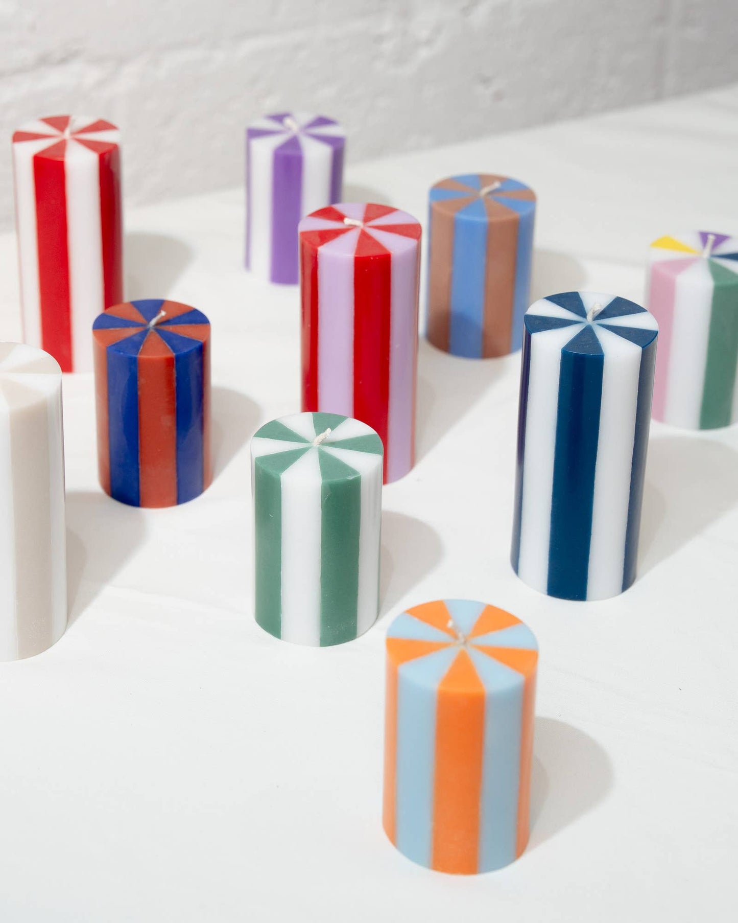 Stripe Pillar Candle - Medium (DENIM BLUE/ WHITE)