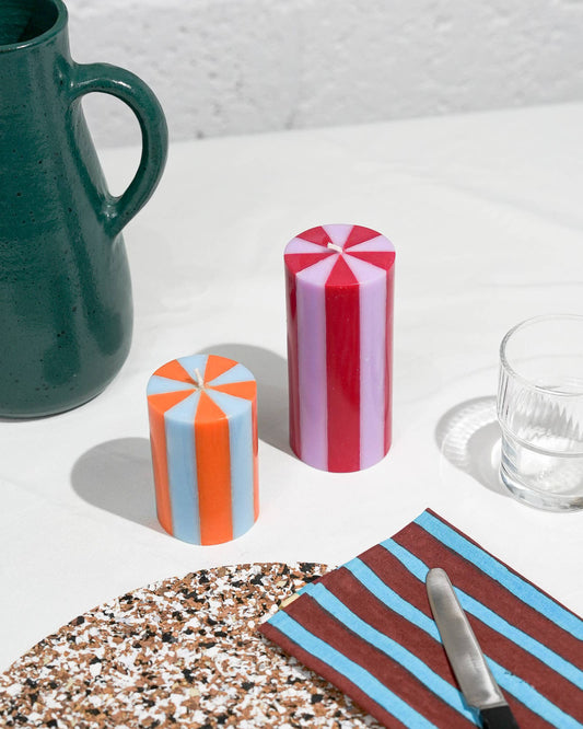 Stripe Pillar Candle - Small (SKY BLUE/ WHITE)