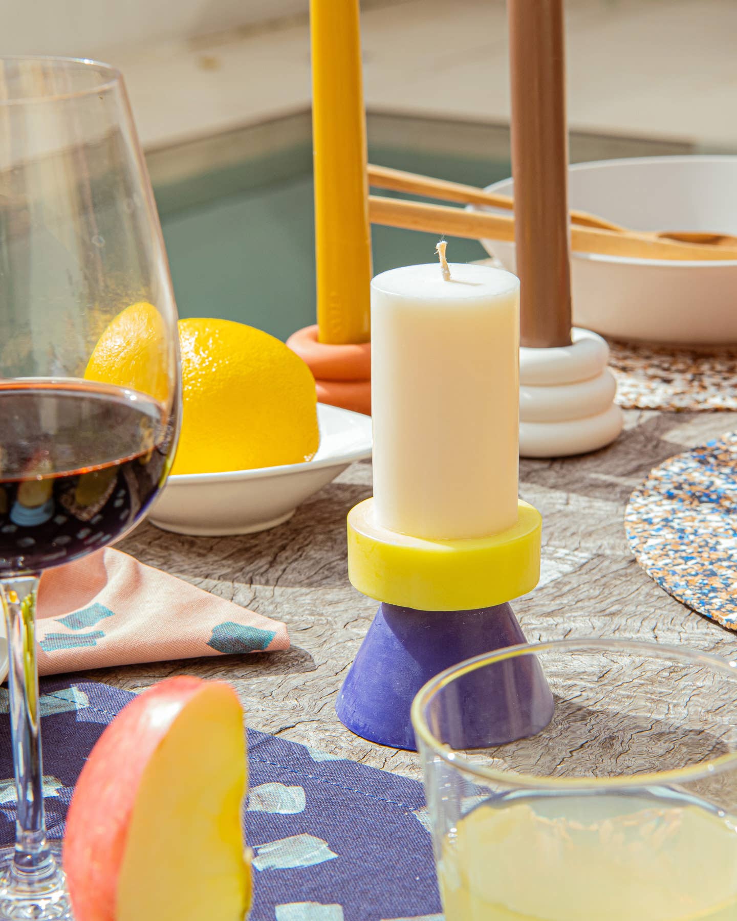 Stack Candle - Tall (WHITE/YELLOW/BLUE)