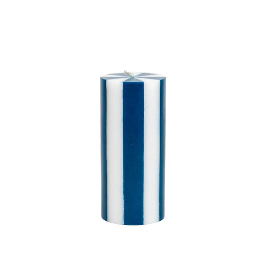 Stripe Pillar Candle - Medium (DENIM BLUE/ WHITE)