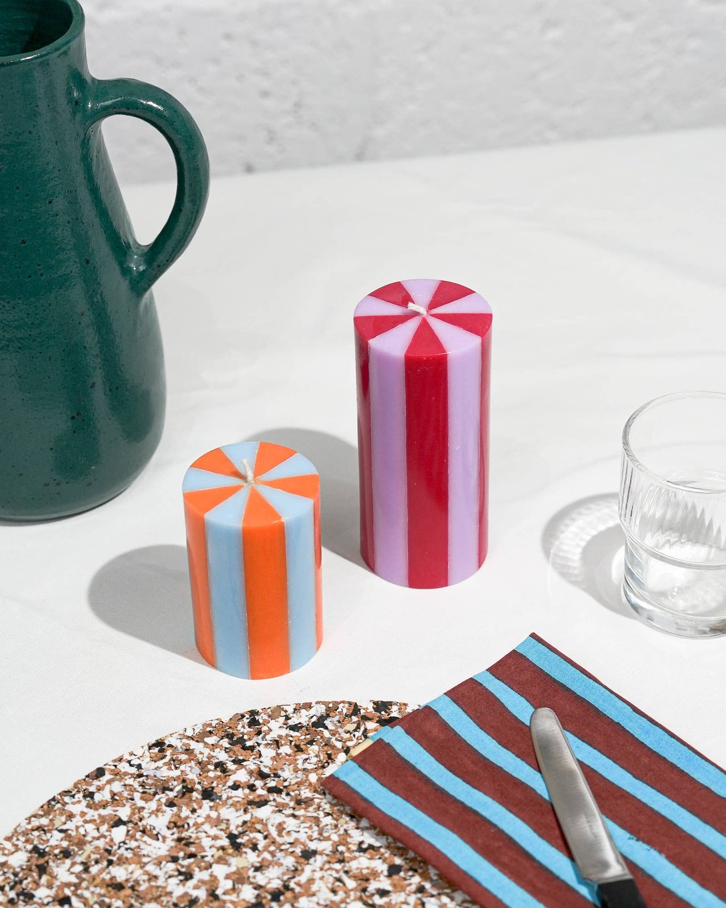 Stripe Pillar Candle - Small (SKY BLUE/ WHITE)