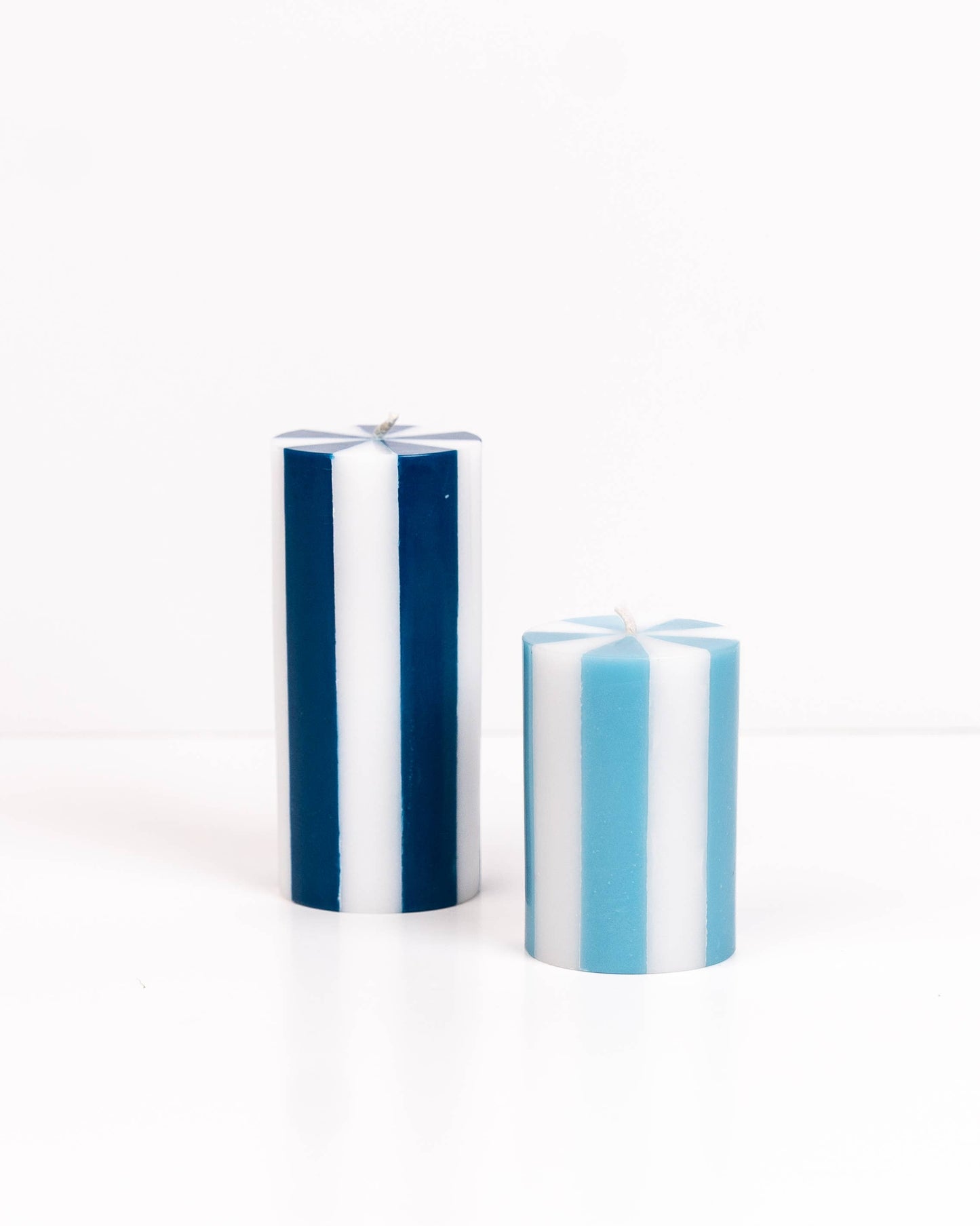 Stripe Pillar Candle - Medium (DENIM BLUE/ WHITE)